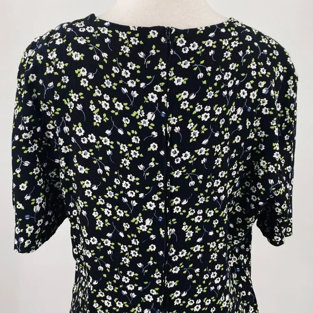 Vintage 90s Floral Romper Mini Dress Split Front A Line Black White Womens 16 1X - Picture 8 of 10